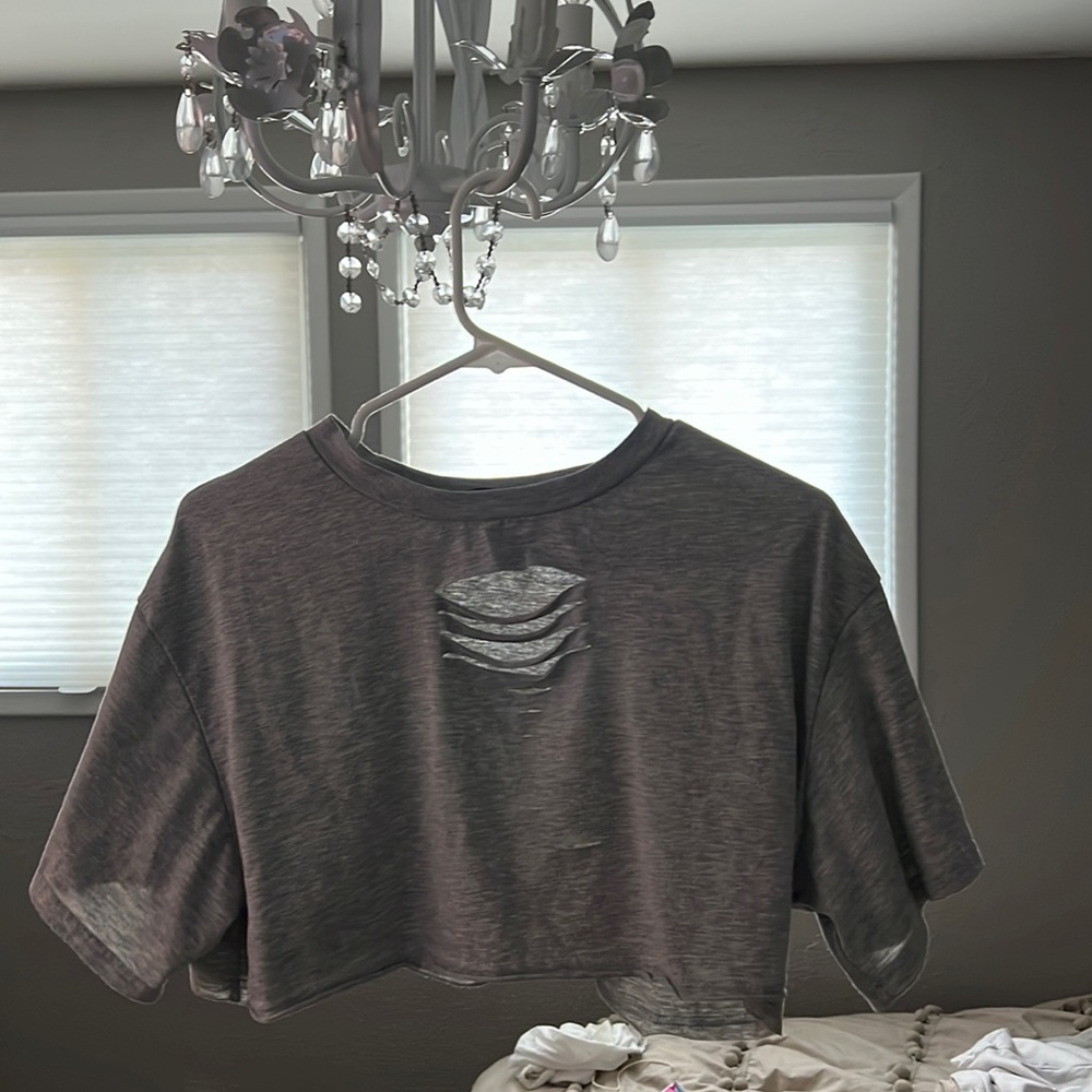 Grey Cropped top with cuts on the front